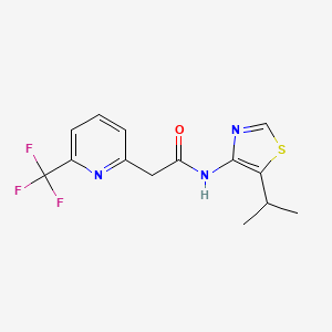 molecular formula C14H14F3N3OS B7289737 N-(5-propan-2-yl-1,3-thiazol-4-yl)-2-[6-(trifluoromethyl)pyridin-2-yl]acetamide 