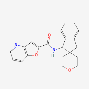 molecular formula C21H20N2O3 B7289825 N-spiro[1,3-dihydroindene-2,4'-oxane]-1-ylfuro[3,2-b]pyridine-2-carboxamide 
