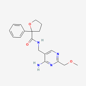 molecular formula C18H22N4O3 B7289829 N-[[4-amino-2-(methoxymethyl)pyrimidin-5-yl]methyl]-2-phenyloxolane-2-carboxamide 
