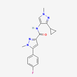 molecular formula C18H18FN5O B7289848 N-(3-cyclopropyl-1-methylpyrazol-4-yl)-5-(4-fluorophenyl)-1-methylpyrazole-3-carboxamide 