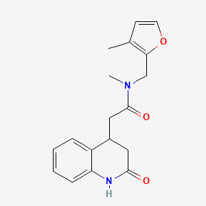 molecular formula C18H20N2O3 B7289910 N-methyl-N-[(3-methylfuran-2-yl)methyl]-2-(2-oxo-3,4-dihydro-1H-quinolin-4-yl)acetamide 