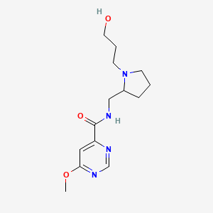 molecular formula C14H22N4O3 B7290007 N-[[1-(3-hydroxypropyl)pyrrolidin-2-yl]methyl]-6-methoxypyrimidine-4-carboxamide 