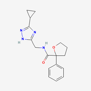 molecular formula C17H20N4O2 B7290018 N-[(3-cyclopropyl-1H-1,2,4-triazol-5-yl)methyl]-2-phenyloxolane-2-carboxamide 