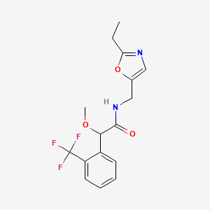 molecular formula C16H17F3N2O3 B7290087 N-[(2-ethyl-1,3-oxazol-5-yl)methyl]-2-methoxy-2-[2-(trifluoromethyl)phenyl]acetamide 