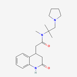 molecular formula C20H29N3O2 B7290191 N-methyl-N-(2-methyl-1-pyrrolidin-1-ylpropan-2-yl)-2-(2-oxo-3,4-dihydro-1H-quinolin-4-yl)acetamide 
