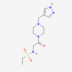 molecular formula C12H21N5O3S B7290201 N-[2-oxo-2-[4-(1H-pyrazol-4-ylmethyl)piperazin-1-yl]ethyl]ethanesulfonamide 
