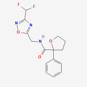 molecular formula C15H15F2N3O3 B7290249 N-[[3-(difluoromethyl)-1,2,4-oxadiazol-5-yl]methyl]-2-phenyloxolane-2-carboxamide 