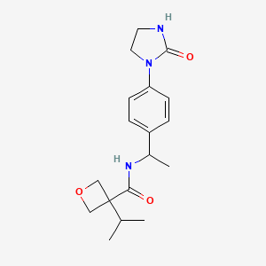 molecular formula C18H25N3O3 B7290313 N-[1-[4-(2-oxoimidazolidin-1-yl)phenyl]ethyl]-3-propan-2-yloxetane-3-carboxamide 