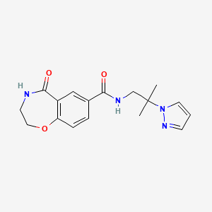 molecular formula C17H20N4O3 B7290583 N-(2-methyl-2-pyrazol-1-ylpropyl)-5-oxo-3,4-dihydro-2H-1,4-benzoxazepine-7-carboxamide 