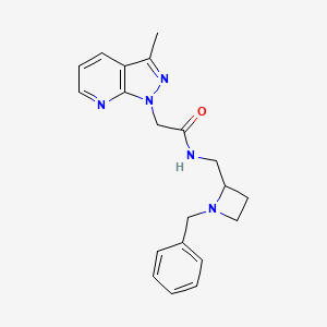 molecular formula C20H23N5O B7290605 N-[(1-benzylazetidin-2-yl)methyl]-2-(3-methylpyrazolo[3,4-b]pyridin-1-yl)acetamide 