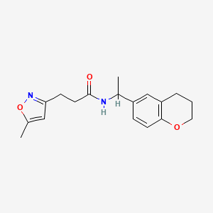 molecular formula C18H22N2O3 B7290623 N-[1-(3,4-dihydro-2H-chromen-6-yl)ethyl]-3-(5-methyl-1,2-oxazol-3-yl)propanamide 