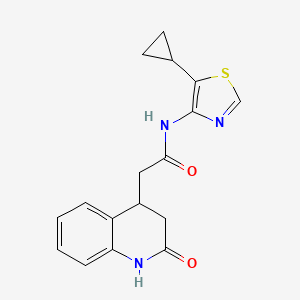 molecular formula C17H17N3O2S B7291090 N-(5-cyclopropyl-1,3-thiazol-4-yl)-2-(2-oxo-3,4-dihydro-1H-quinolin-4-yl)acetamide 