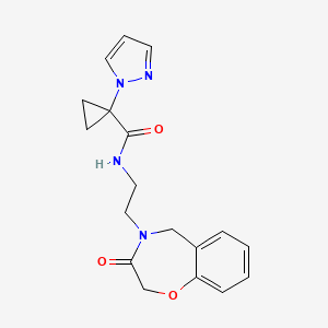 molecular formula C18H20N4O3 B7291206 N-[2-(3-oxo-5H-1,4-benzoxazepin-4-yl)ethyl]-1-pyrazol-1-ylcyclopropane-1-carboxamide 