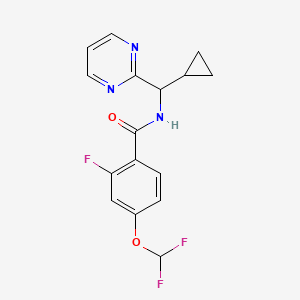 molecular formula C16H14F3N3O2 B7291285 N-[cyclopropyl(pyrimidin-2-yl)methyl]-4-(difluoromethoxy)-2-fluorobenzamide 