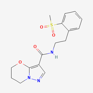 molecular formula C16H19N3O4S B7291296 N-[2-(2-methylsulfonylphenyl)ethyl]-6,7-dihydro-5H-pyrazolo[5,1-b][1,3]oxazine-3-carboxamide 