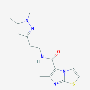 molecular formula C14H17N5OS B7291299 N-[2-(1,5-dimethylpyrazol-3-yl)ethyl]-6-methylimidazo[2,1-b][1,3]thiazole-5-carboxamide 