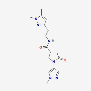 molecular formula C16H22N6O2 B7291303 N-[2-(1,5-dimethylpyrazol-3-yl)ethyl]-1-(1-methylpyrazol-4-yl)-5-oxopyrrolidine-3-carboxamide 