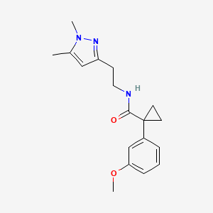 molecular formula C18H23N3O2 B7291306 N-[2-(1,5-dimethylpyrazol-3-yl)ethyl]-1-(3-methoxyphenyl)cyclopropane-1-carboxamide 