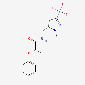molecular formula C15H16F3N3O2 B7291424 N-[[2-methyl-5-(trifluoromethyl)pyrazol-3-yl]methyl]-2-phenoxypropanamide 