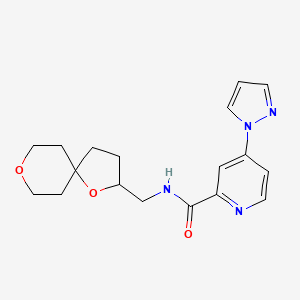 molecular formula C18H22N4O3 B7291463 N-(1,8-dioxaspiro[4.5]decan-2-ylmethyl)-4-pyrazol-1-ylpyridine-2-carboxamide 