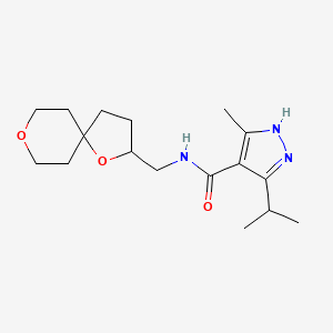 molecular formula C17H27N3O3 B7291477 N-(1,8-dioxaspiro[4.5]decan-2-ylmethyl)-5-methyl-3-propan-2-yl-1H-pyrazole-4-carboxamide 