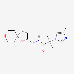 molecular formula C17H27N3O3 B7291487 N-(1,8-dioxaspiro[4.5]decan-2-ylmethyl)-2-methyl-2-(4-methylimidazol-1-yl)propanamide 