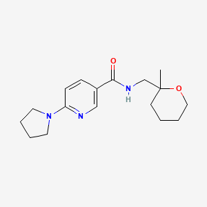 molecular formula C17H25N3O2 B7291534 N-[(2-methyloxan-2-yl)methyl]-6-pyrrolidin-1-ylpyridine-3-carboxamide 