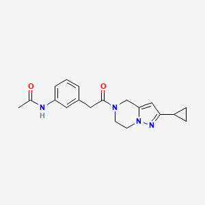 molecular formula C19H22N4O2 B7291698 N-[3-[2-(2-cyclopropyl-6,7-dihydro-4H-pyrazolo[1,5-a]pyrazin-5-yl)-2-oxoethyl]phenyl]acetamide 