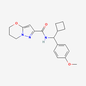 molecular formula C19H23N3O3 B7292131 N-[cyclobutyl-(4-methoxyphenyl)methyl]-6,7-dihydro-5H-pyrazolo[5,1-b][1,3]oxazine-2-carboxamide 
