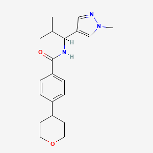 molecular formula C20H27N3O2 B7292150 N-[2-methyl-1-(1-methylpyrazol-4-yl)propyl]-4-(oxan-4-yl)benzamide 