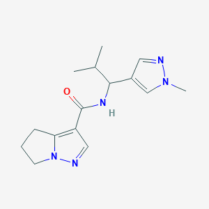 molecular formula C15H21N5O B7292183 N-[2-methyl-1-(1-methylpyrazol-4-yl)propyl]-5,6-dihydro-4H-pyrrolo[1,2-b]pyrazole-3-carboxamide 