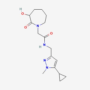 molecular formula C16H24N4O3 B7292447 N-[(5-cyclopropyl-1-methylpyrazol-3-yl)methyl]-2-(3-hydroxy-2-oxoazepan-1-yl)acetamide 