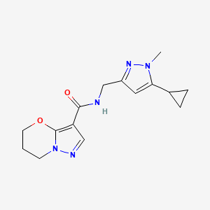 molecular formula C15H19N5O2 B7292460 N-[(5-cyclopropyl-1-methylpyrazol-3-yl)methyl]-6,7-dihydro-5H-pyrazolo[5,1-b][1,3]oxazine-3-carboxamide 