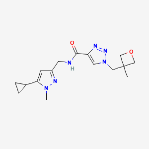 molecular formula C16H22N6O2 B7292485 N-[(5-cyclopropyl-1-methylpyrazol-3-yl)methyl]-1-[(3-methyloxetan-3-yl)methyl]triazole-4-carboxamide 