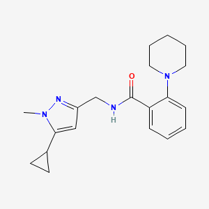 molecular formula C20H26N4O B7292495 N-[(5-cyclopropyl-1-methylpyrazol-3-yl)methyl]-2-piperidin-1-ylbenzamide 