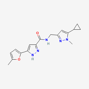 molecular formula C17H19N5O2 B7292512 N-[(5-cyclopropyl-1-methylpyrazol-3-yl)methyl]-5-(5-methylfuran-2-yl)-1H-pyrazole-3-carboxamide 