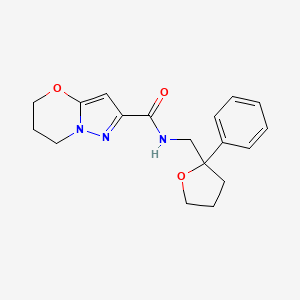 molecular formula C18H21N3O3 B7292522 N-[(2-phenyloxolan-2-yl)methyl]-6,7-dihydro-5H-pyrazolo[5,1-b][1,3]oxazine-2-carboxamide 