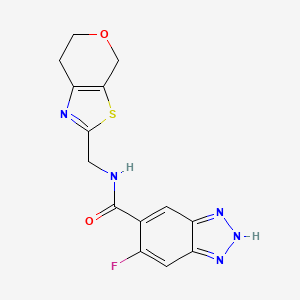 molecular formula C14H12FN5O2S B7292553 N-(6,7-dihydro-4H-pyrano[4,3-d][1,3]thiazol-2-ylmethyl)-6-fluoro-2H-benzotriazole-5-carboxamide 