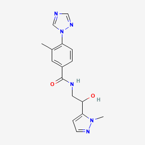 molecular formula C16H18N6O2 B7292755 N-[2-hydroxy-2-(2-methylpyrazol-3-yl)ethyl]-3-methyl-4-(1,2,4-triazol-1-yl)benzamide 