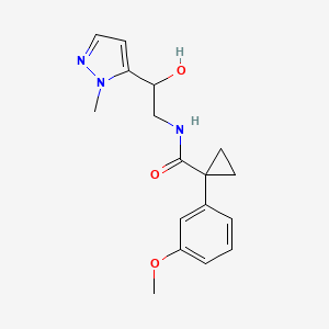 molecular formula C17H21N3O3 B7292771 N-[2-hydroxy-2-(2-methylpyrazol-3-yl)ethyl]-1-(3-methoxyphenyl)cyclopropane-1-carboxamide 