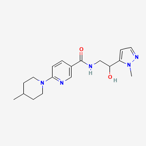 molecular formula C18H25N5O2 B7292791 N-[2-hydroxy-2-(2-methylpyrazol-3-yl)ethyl]-6-(4-methylpiperidin-1-yl)pyridine-3-carboxamide 