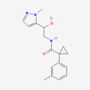 molecular formula C17H21N3O2 B7292802 N-[2-hydroxy-2-(2-methylpyrazol-3-yl)ethyl]-1-(3-methylphenyl)cyclopropane-1-carboxamide 