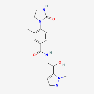 molecular formula C17H21N5O3 B7292812 N-[2-hydroxy-2-(2-methylpyrazol-3-yl)ethyl]-3-methyl-4-(2-oxoimidazolidin-1-yl)benzamide 