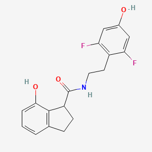 molecular formula C18H17F2NO3 B7292903 N-[2-(2,6-difluoro-4-hydroxyphenyl)ethyl]-7-hydroxy-2,3-dihydro-1H-indene-1-carboxamide 