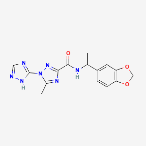 molecular formula C15H15N7O3 B7293142 N-[1-(1,3-benzodioxol-5-yl)ethyl]-5-methyl-1-(1H-1,2,4-triazol-5-yl)-1,2,4-triazole-3-carboxamide 