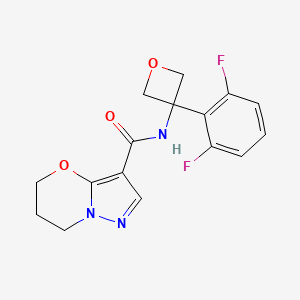 molecular formula C16H15F2N3O3 B7293449 N-[3-(2,6-difluorophenyl)oxetan-3-yl]-6,7-dihydro-5H-pyrazolo[5,1-b][1,3]oxazine-3-carboxamide 