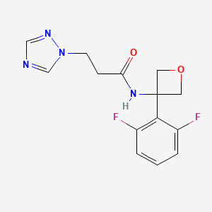 molecular formula C14H14F2N4O2 B7293490 N-[3-(2,6-difluorophenyl)oxetan-3-yl]-3-(1,2,4-triazol-1-yl)propanamide 