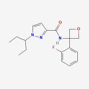 molecular formula C18H22FN3O2 B7293508 N-[3-(2-fluorophenyl)oxetan-3-yl]-1-pentan-3-ylpyrazole-3-carboxamide 