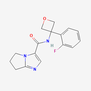 molecular formula C16H16FN3O2 B7293522 N-[3-(2-fluorophenyl)oxetan-3-yl]-6,7-dihydro-5H-pyrrolo[1,2-a]imidazole-3-carboxamide 
