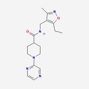 molecular formula C17H23N5O2 B7293544 N-[(5-ethyl-3-methyl-1,2-oxazol-4-yl)methyl]-1-pyrazin-2-ylpiperidine-4-carboxamide 